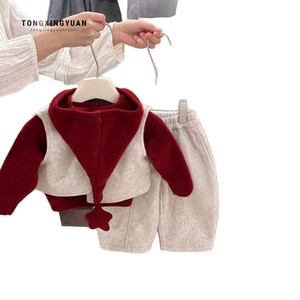 Tongxingyuan Baby Woolen Suit Set Thickening Unisex Autumn Winter Vest And Wide Leg Pants With Label And Tags - Product Image 4