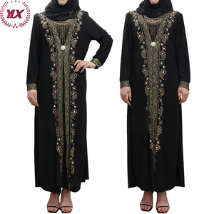 <span class=keywords><strong>Robe</strong></span> musulmane Dubaï à manches longues avec strass <span class=keywords><strong>Robe</strong></span> musulmane respirante Cardigan brodé de fleurs noires <span class=keywords><strong>Robe</strong></span> modeste Abaya islamique - Product Image 2