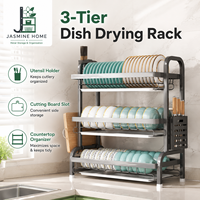 Égouttoir à vaisselle 3 niveaux en acier inoxydable de 42 cm, organisateur de cuisine, support pour assiettes et bols, égouttoir de comptoir avec porte-ustensiles