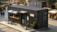 Café en conteneur maritime modifié 40HQ, bar à café préfabriqué en conteneur pour service de restauration en plein air dans les parcs