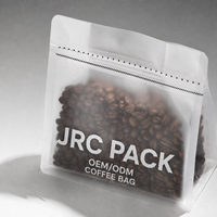 Sac à café à fond plat avec logo imprimé personnalisé, transparent mat, 130 microns, avec fermeture éclair réutilisable, emballage durable