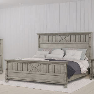 Juego de Muebles de Dormitorio Gris - Cama King Size, Cómoda, Mesita de Noche y Cajonera con Diseño en X de Madera - Product Image 1