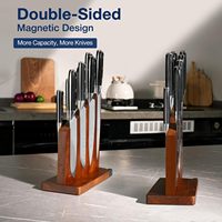 Porte-couteaux magnétique en bois d'acacia avec aiguiseur intégré, bloc à couteaux double face pour comptoir de cuisine, vente en gros, OEM personnalisé