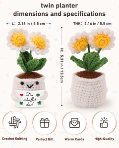 Muñeca de ganchillo hecha a mano con forma de margarita en maceta, adorno de maceta de flores tejido con tarjeta de logotipo personalizado - Product Image 4