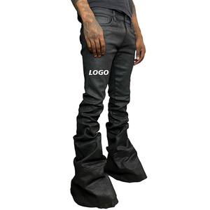 Produttore <span class=keywords><strong>pantaloni</strong></span> della <span class=keywords><strong>tuta</strong></span> svasati Casual Vintage <span class=keywords><strong>di</strong></span> alta qualità Streetwear in bianco <span class=keywords><strong>pantaloni</strong></span> della <span class=keywords><strong>tuta</strong></span> da uomo con Logo <span class=keywords><strong>a</strong></span> gamba larga in <span class=keywords><strong>pelle</strong></span> nera - Product Image 3