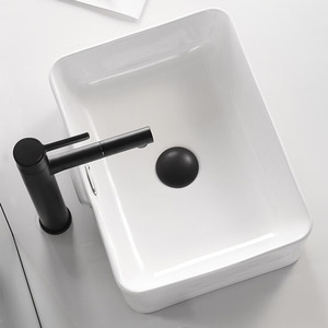 Lavabo rectangulaire en céramique blanche pour salle de bain et balcon - Product Image 1