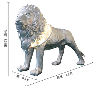 Sculptures d'animaux en fibre de verre 3D grandeur nature pour intérieur, statue de lion blanc, or et rouge, lampe de sol moderne en forme d'animal - Product Image 2