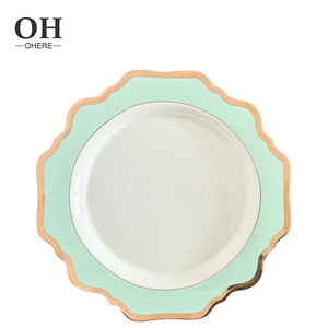 <span class=keywords><strong>Service</strong></span> de <span class=keywords><strong>table</strong></span> en <span class=keywords><strong>porcelaine</strong></span> vert menthe motif tournesol, décor pour événements de mariage, assiette de présentation à bord doré, vaisselle et assiettes en céramique vertes - Product Image 3