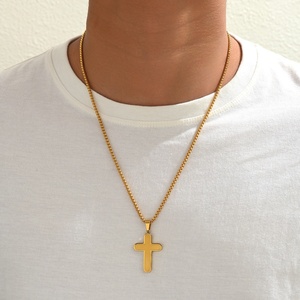 European American <b>Cross</b>-border Fashion Stainless Steel Necklace Men Women Versatile Simple Elegant <b>Cross</b> Pendant Choker Bamboo - Product Image 4