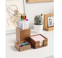 Organisateur de bureau en bois d'acacia : support pour notes adhésives, pot à crayons et stylos, rangement pour pinces à papier, accessoires de bureau pour marqueurs et loisirs créatifs
