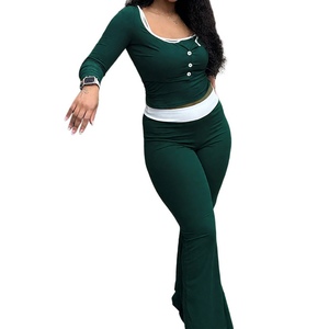 Nuevo Conjunto de 3 Piezas de Moda para Mujer: Top Casual, Manga Larga y Pantalones Ajustados con Corte Acampanado - Product Image 1