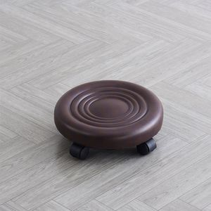 Round Leather Floor <b>Stool</b> With Casters For Home Use Living Room Portable Low Seat - Product Image 1