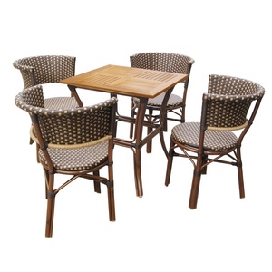 Nâu hiện đại vườn quán cà phê nhà hàng wicker ăn Bộ đồ nội thất ngoài trời Patio Bistro mây bàn gỗ và 4 chỗ ngồi ghế - Product Image 2