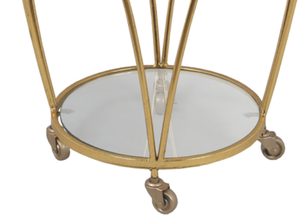 Ronde Metalen Gold Rolling Serveren Bar Winkelwagen <span class=keywords><strong>Trolley</strong></span> Met 4 Wielen Mirrored Glas Top Voor Keuken Woonkamer Hotel - Product Image 4