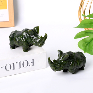 Sculpture de rhinocéros en jade naturel sculpté à la main, animaux en pierres précieuses, cristal, pour la décoration - Product Image 2