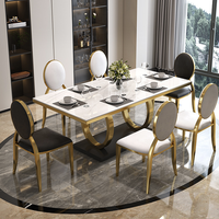 Table à manger rectangulaire en faux marbre avec acier inoxydable Bjflamingo, table à manger rectangulaire en marbre doré de luxe avec chaises