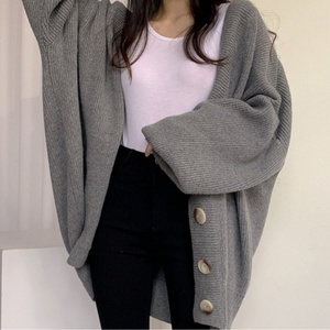 Cárdigan de Punto Holgado para Mujer, Estilo Coreano, Elegante y Cómodo, para Otoño e Invierno, con Decoración de Botones, 2 Piezas Gratis - Product Image 2