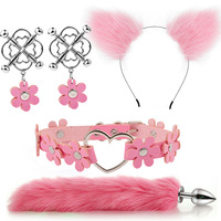 Ensemble BDSM : Plug Anal Métallique Longue Queue de Renard Colorée, Bandeau Cheveux Oreilles de Chat, Pince à Tétons, Jouet Sexuel, Ensemble de Plugs Anaux en Métal Queue de Lapin, Renard, Chat