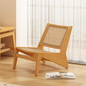 Nordic Style Wooden Lounge Chair With Rattan Seat And Backrest For Living Room Or Balcony Use - Product Image 2