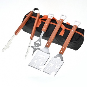 Juego de 5 utensilios de acero inoxidable para parrilla, accesorios de cocina para barbacoa, pinzas y espátulas con mango de madera - Product Image 2