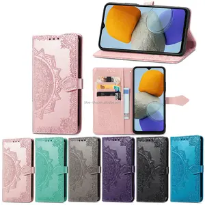 Leather Cover Ladies Pressed Flowers Phone Case With Embossed Logo Card Holder For Samsung Galaxy S24 All Mobiles Phone Case