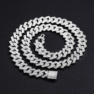 Collar para hombre de estilo europeo y americano, con incrustaciones de <span class=keywords><strong>diamantes</strong></span> de 15 mm, joyería moderna de hip-hop, collar de cadena grande de oro. - Product Image 2