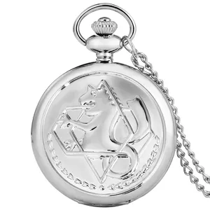 Anime Reloj De Bolsillo kolye zincir kolye saat Edward Elric Fullmetal simyacı gümüş cep saatleri erkekler için hediye