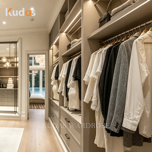 <span class=keywords><strong>Dressing</strong></span> sur mesure de luxe, armoire intégrée moderne et classique avec îlot central en marbre et éclairage LED pour chambre de villa - Product Image 3