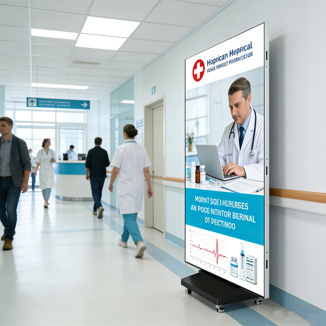 Indoor LED Poster UHD Digital Signage Built-In CMS Customizable Brightness Movable Seamless Advertising Screen for Retail