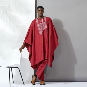 Ensemble de vêtements africains pour hommes 100% coton, tissu imprimé à la cire, style traditionnel brodé, grande taille, haut, pantalon et manteau, nouvelle collection