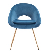 Moderne Bleu Velours Tissu Salon Salle À Manger Chaise De Loisirs Avec Pieds En Métal Doré