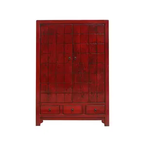 Großhandel zweite hand schränke für küche-Orientalische chinesische rote handgemalte rustikale Lacks chrank Side board Möbel