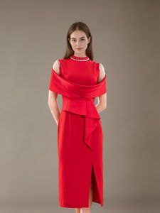 فستان سهرة أنيق متوسط الطول مكشوف الأكتاف بكشكشة، فستان رسمي مثير للحفلات مناسب لحفلات الكوكتيل والزفاف وحفلات التخرج ولأم العروس بمقاسات كبيرة - Product Image 2