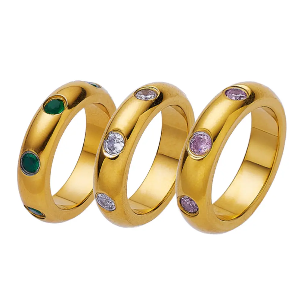 SANKYLIN The same stainless steel ring with diamond arc ring retro emerald encrusted zircon titanium steel ring