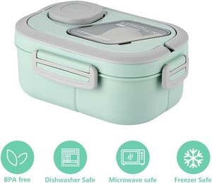 Fiambrera portátil para niños con compartimento para vajilla, fiambrera con tapa de plástico para niños - Product Image 4