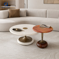 Table d'appoint et table basse de luxe, plateau en marbre travertin naturel, base en acier inoxydable, fabricant de meubles pour hôtels et villas