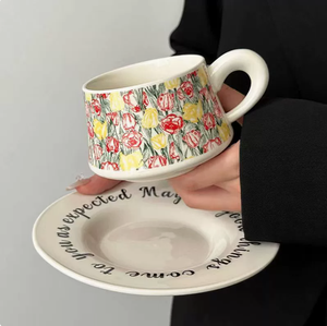 Tazas <span class=keywords><strong>de</strong></span> Café y Espresso <span class=keywords><strong>de</strong></span> Cerámica con Diseño Floral Coreano Retro <span class=keywords><strong>de</strong></span> Alta Gama, Aptas para Microondas, 260 ml - Product Image 3