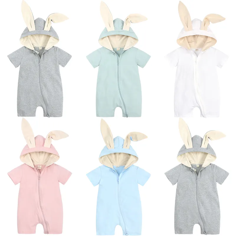 Bunny Baby Rompers Onesie Rabbit Ear Baby Girls Clothing Summer Short Sleeve Zipper Onesie For Baby