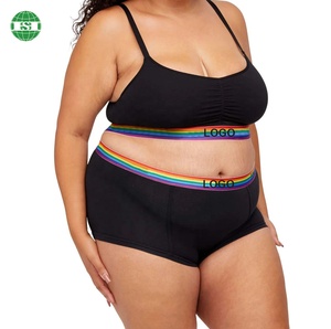 कस्टम ब्रांड लोचदार बैंड 95 कपास 5 स्पैन्डेक्स स्पोर्ट्स ब्रा और बॉक्सर लड़कों को महिलाओं के लिए छोटा सेट - Product Image 2