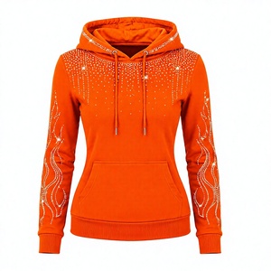 Sweat-shirt décontracté pour femme, style streetwear hiver, éco-responsable, avec fermeture éclair, logo frontal, strass étincelants, manches longues, doux - Product Image 1