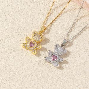 곰 펜던트 목걸이 지르콘 구리 대나무 동물 체인 초커 금도금 귀여운 고품질 틱톡 인기 상품 쥬얼리 - Product Image 1
