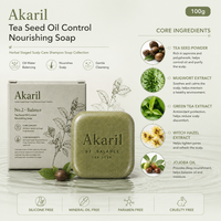 Akaril 100g Savon Solide Végétalien Bio Nourrissant à l'Huile de Graines de Thé Sans Sulfate pour Équilibrer et Fortifier le Cuir Chevelu Doux et Végétal