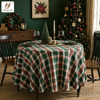Nappe ronde HuaLai 120 pouces en polyester effet coton à motif tartan écossais pour les repas de Noël, sans plis, personnalisable