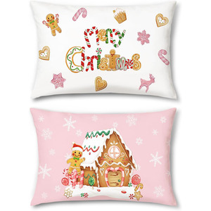 Fodere per cuscini natalizi lombari, 2 pezzi, design con fiocchi di neve e pan di zenzero, in morbido velluto, per la casa - Product Image 1