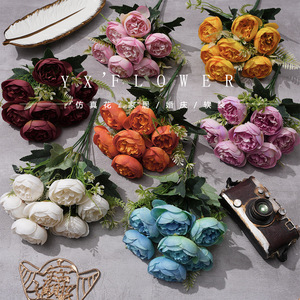 Bouquet de fleurs artificielles en soie Yixuan, 7 têtes, grandes roses thé, haute simulation, pour décoration de mariage et d'intérieur, art floral - Product Image 1