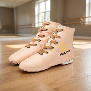 MBAANI Zapatos de Baile de Jazz para Mujer, de Cuero Genuino Color Bronceado, con Cordones, Suela Plana Dividida, Zapatos Planos para Práctica de Ballet - Product Image 5