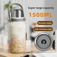 Vaso Aislado al Vacío de Gran Capacidad de Acero Inoxidable 316, Vaso Portátil de Alta Gama para Mujer, Botella de Agua con Asa para Estudiantes y Automóviles