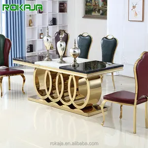 Dining Table Set Gold Stainless Steel Leg Modern Marble Top Dining Table and Chairs 6 8 10 Seater