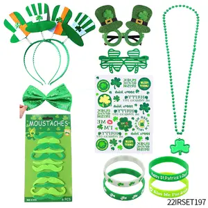 Nicro Wholesale Kid Green Shamrock Theme Headband Hat Beads Necklace Sunglasses St. Patricks Day Carnival Party Accessory Favors