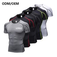Kaos Kompresi Pria Logo Kustom Lengan Pendek Atasan Olahraga Gym Pakaian Olahraga Kaos Workout untuk Pria